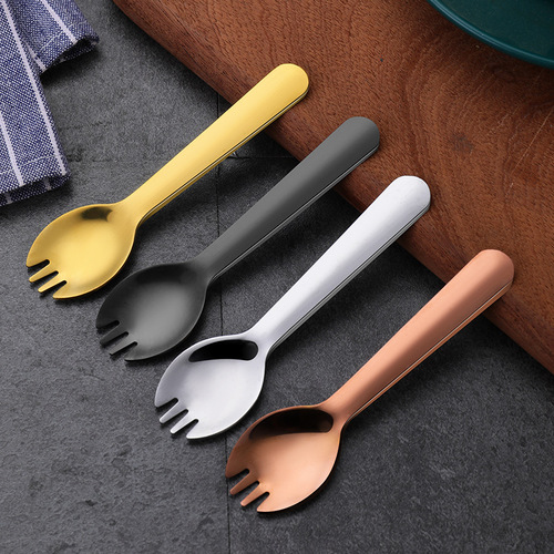 Daoqi stainless steel cake fork and spoon commercial dessert shop pudding spoon creative cute thickened fork and spoon all in one wholesale