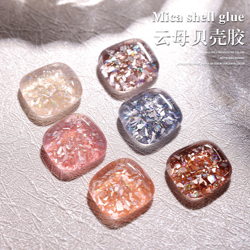 2023 nuevo hielo de verano transparente Internet celebridad estilo Mica Shell pegamento manicura grandes lentejuelas esmalte de uñas pegamento