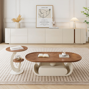 Wholesale Pure Solid Wood Floor-Standing Tv Cabinet Coffee Table Combination Modern Simple Small Apartment Living Room Cream Style Slate