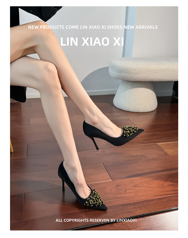 New Spring Autumn Stunning Rhinestone Black High Heels Women, Elegant And Sophisticated, Comfortable For The Feet, Thin_vogvips.com