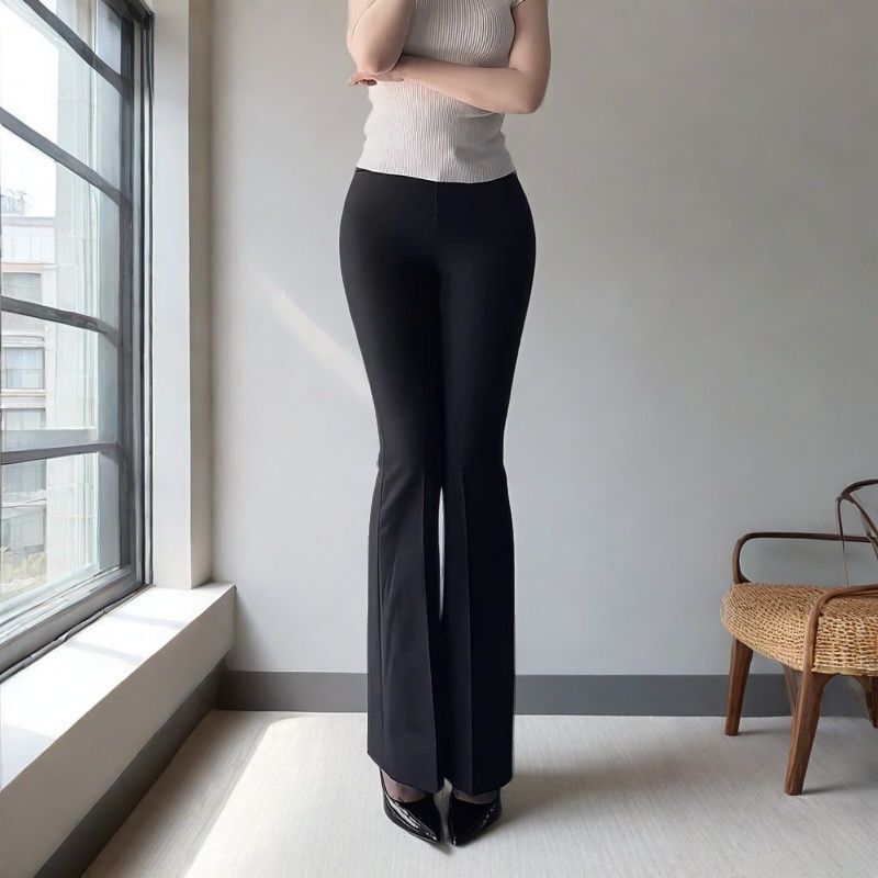 ドレープスーツパンツ、マイクロフレアパンツ、春夏通気性ハイウエストスリムカジュアルパンツ、小柄な人向けのエクストラロングフロアレングス馬蹄パンツ|undefined