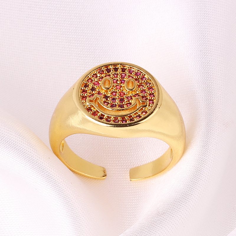 Fashion Smiley Face Copper Inlaid Zircon Rings display picture 2