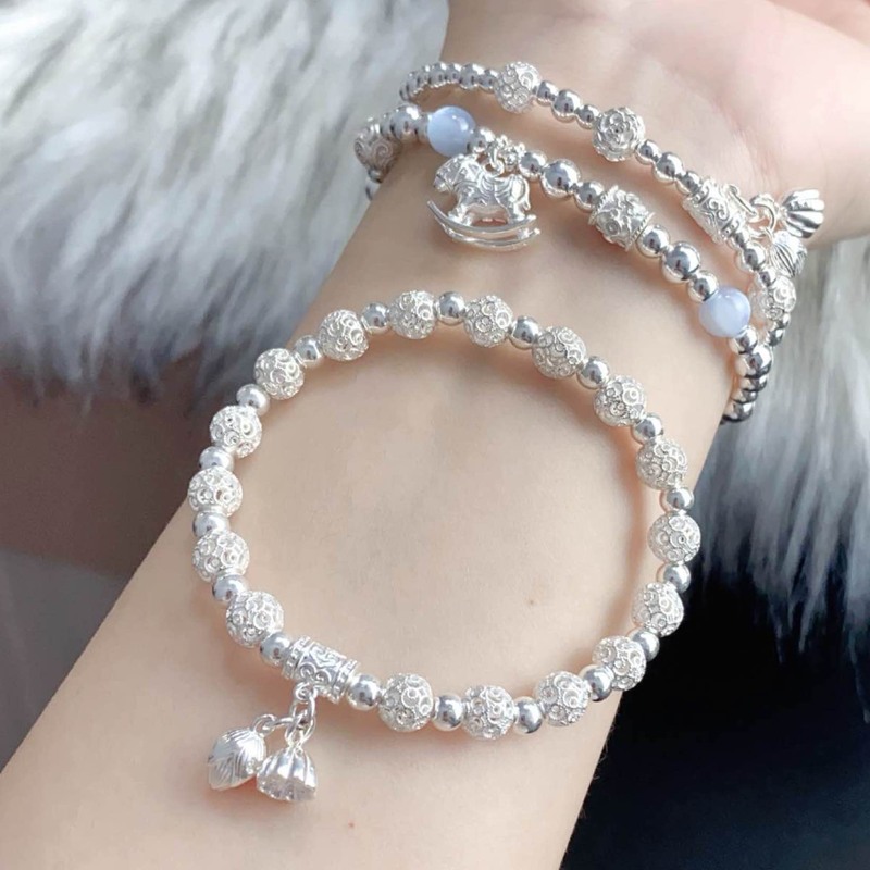 S999 Pure Silver Round Bead Bracelet for Women, New Chinese Style Niche Design Bracelet, Silver Handmade Personalized Versatile Bracelet Wholesale