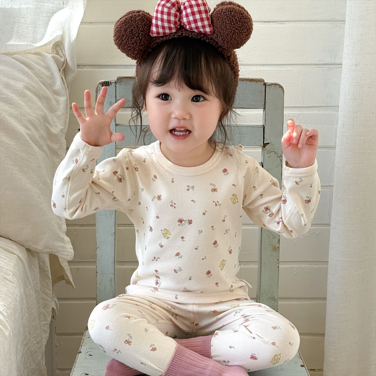 7A Antibacterial Autumn and Winter Children's Thermal Underwear Set Pure Cotton Baby Thermal Tops and Pants Girls' Pajamas Class a Warm Seamless