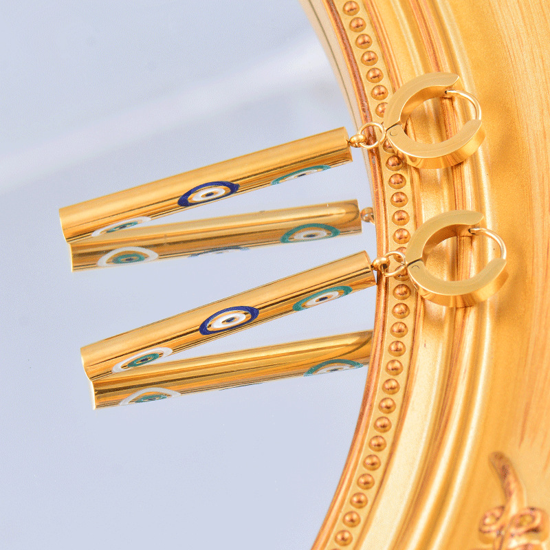 Fashion Geometric Titanium Steel Enamel Gold Plated Earrings 1 Pair