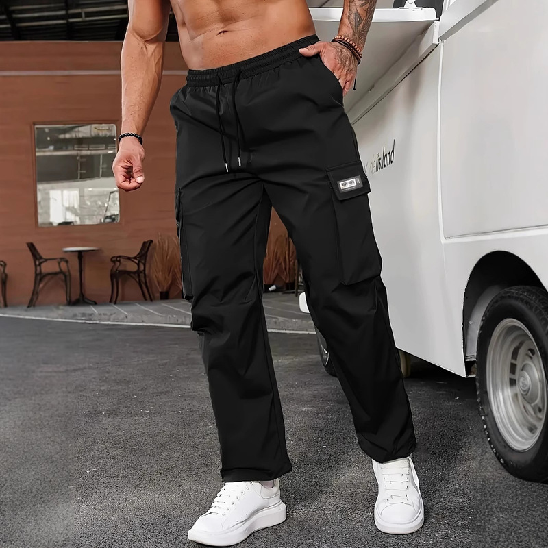 New Cross-Border Men's American and European Size Jogger Pants, Loose Straight-Leg Elastic Waist Casual Cargo Pants, Straight-Leg Pants
