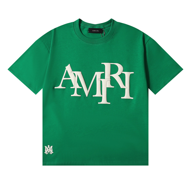 Real shot in stock European and American fashion brand AMIRI letter foam printing men's and women's high gram weight double yarn cotton short sleeve T-shirt