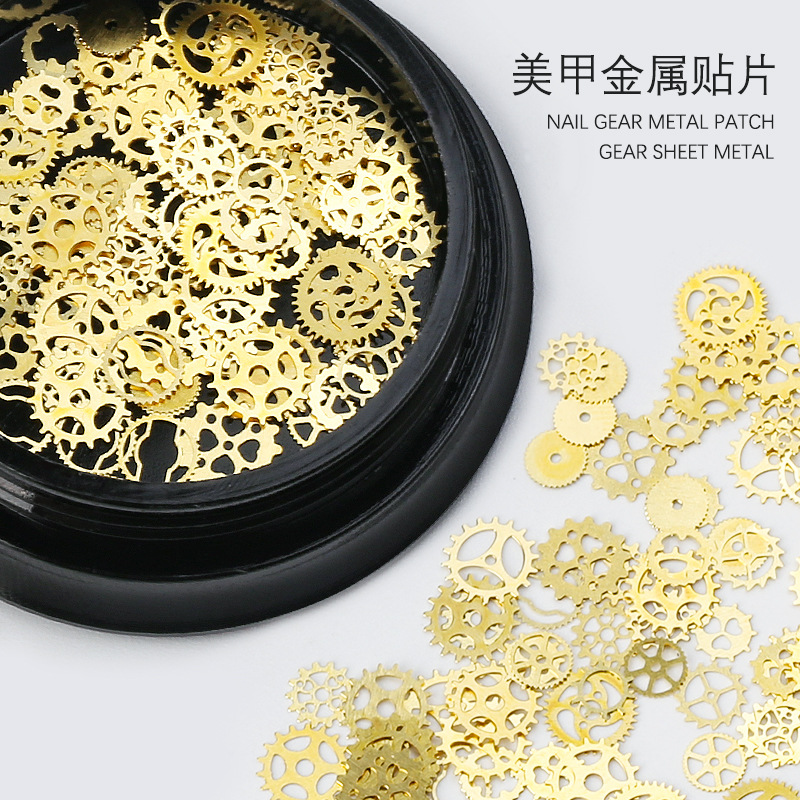 Nail Jewelry Metal Time Punk Mechanical Gear Mixed Box Steam Golden Silver Gear Parche de uñas