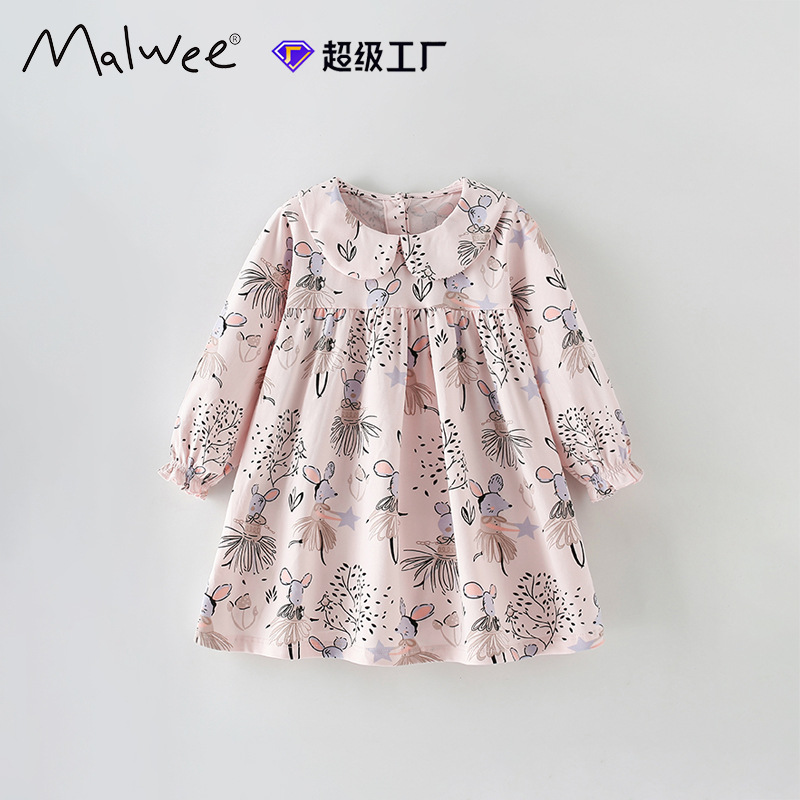 Malwee transfronterizo vestido infantil otoño y invierno nuevo estilo europeo y americano de niños pequeños y medianos cuello muñeca extranjero vestido de princesa de invierno de manga larga