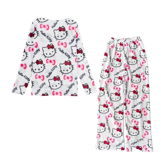 Cartoon Printing Long Sleeve Pajamas Women's Home Casual Flannel suit European Version Vacuum Label