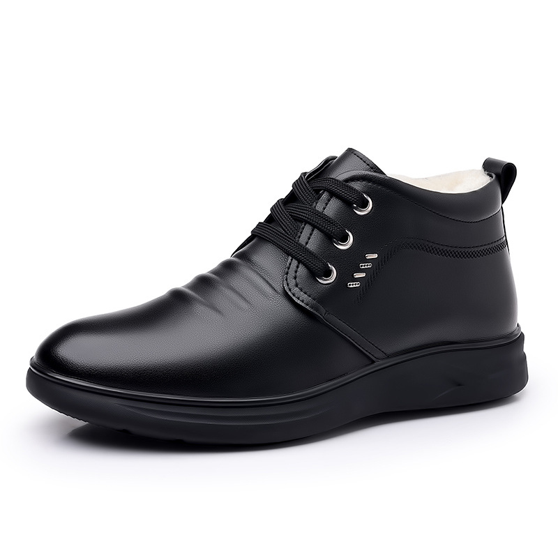 Zapatos de invierno de los hombres zapatos de algodón de lana zapatos de los hombres de piel de vaca caliente forrado de lana gruesa papá zapatos de cuero genuino antideslizante zapatos de algodón para los ancianos