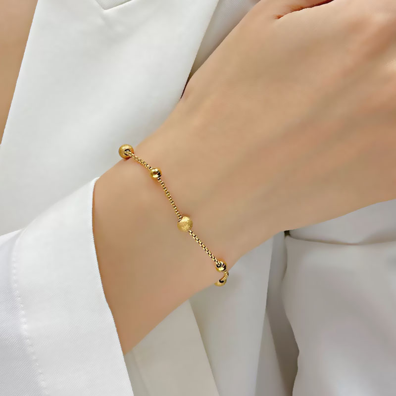Cross-border Fashion Small Gold Beads Pull Titanium Steel Bracelet Women's Niche Light Luxury Internet Celebrity All-match Bracelet Fashionable Personalized Accessories