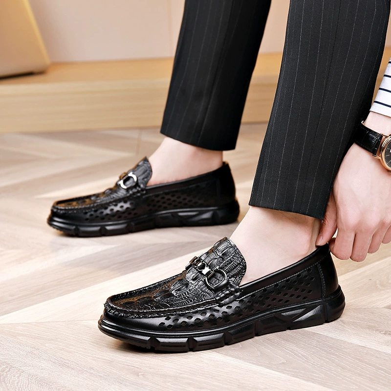 Новые мужские обувь в форме полых крокодилов повседневные туфли на slip-on из мягкой кожи с мягкой подошвой слой подошвы из кожи бобовых мужские стильные