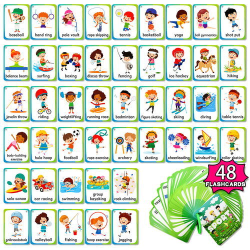 48 Children's Sports Cognitive Early Education Flash Cards for Enlightenment, Cross-border Amazon Parent-Child Time Guessing Educational Toys