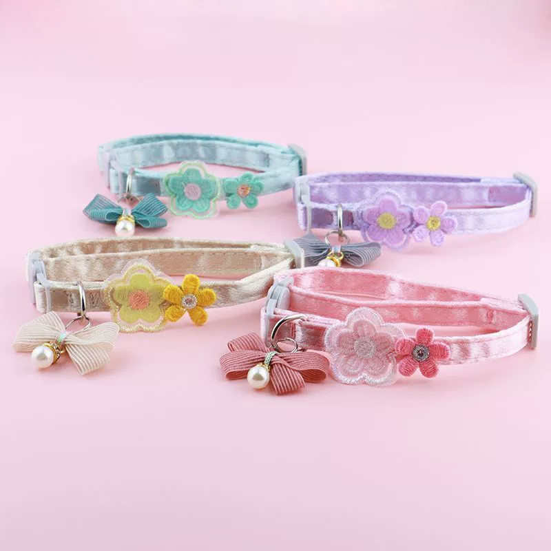 Новый ошейник для кошек и собак, ошейник для маленьких собак, стиль принцессы, кружевной вышитый бант, ошейник для кошек