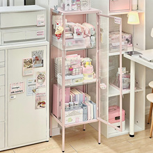 小型透明玻璃展示柜铁皮金属家用落地客厅盲盒书本文具收纳陈列柜