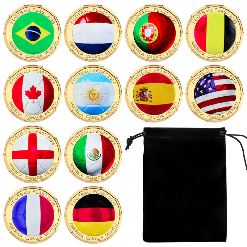 Cross-Border World Football Cup Commemorative Coins, Football Match Metal Badges, Collectible Commemorative Gifts for Fans