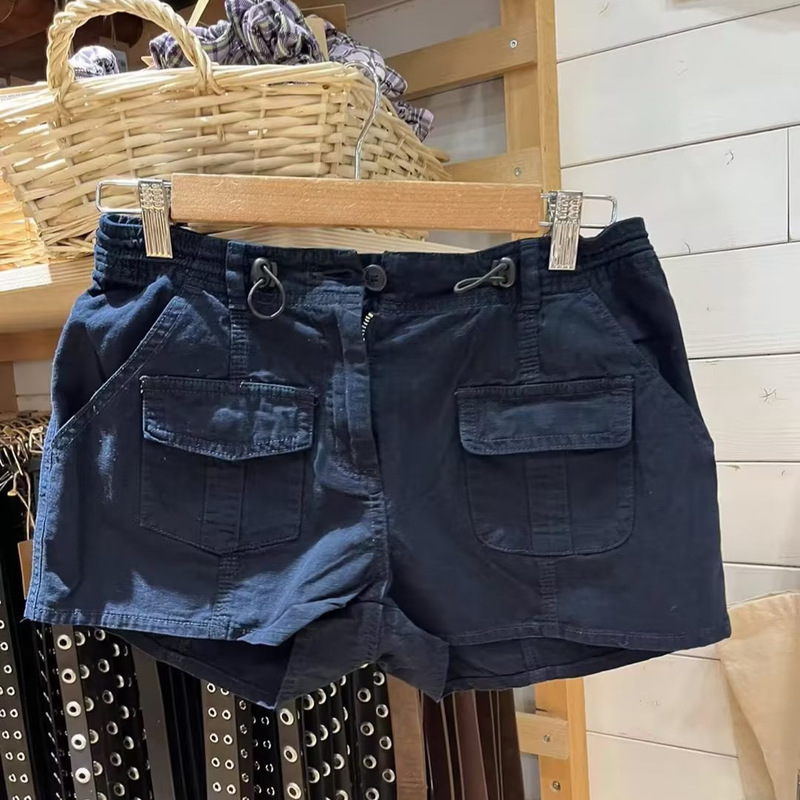 Bm Style American Retro Sexy Casual Multi-Flap Pocket Pants Navy Blue Cargo Shorts Women's Low-Waist Hot Pants Straight-Leg Sweatpants