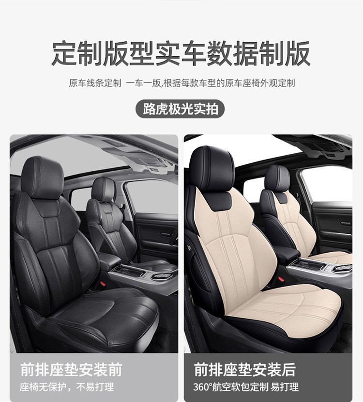 Custom-fit car seat covers, suitable for all seasons, with a full wrap-around design, 360-degree coverage, perforated leather for breathability, and designed specifically for your car model