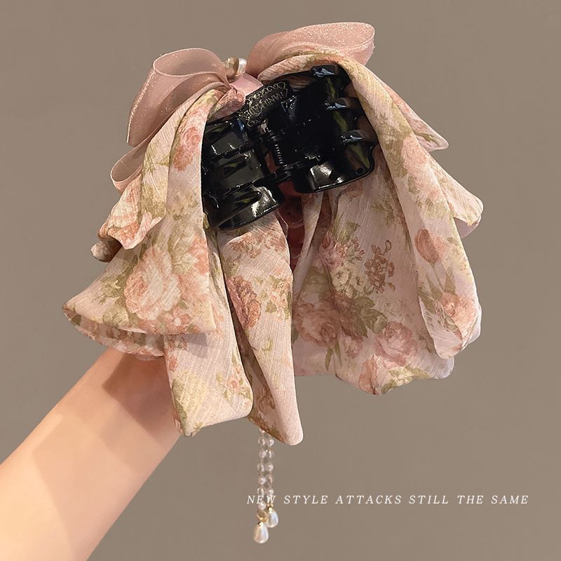 2025 dulce clip de cabello de arco de la cabeza detrás del clip de cabello medio atado temperamento elegante bordilla clip de tiburón explosión