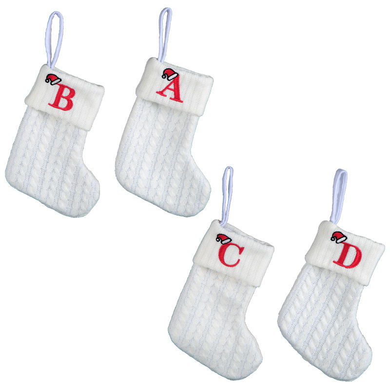 Decoraciones transfronterizas calcetines de punto calcetines de lana letras bordadas bolsa de regalo de dulces PARA NIÑOS Calcetines de Navidad blancos bolsa de regalo