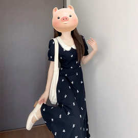 夏季哺乳衣外出辣妈款产后穿搭喂奶衣服法式赫本风收腰哺乳连衣裙