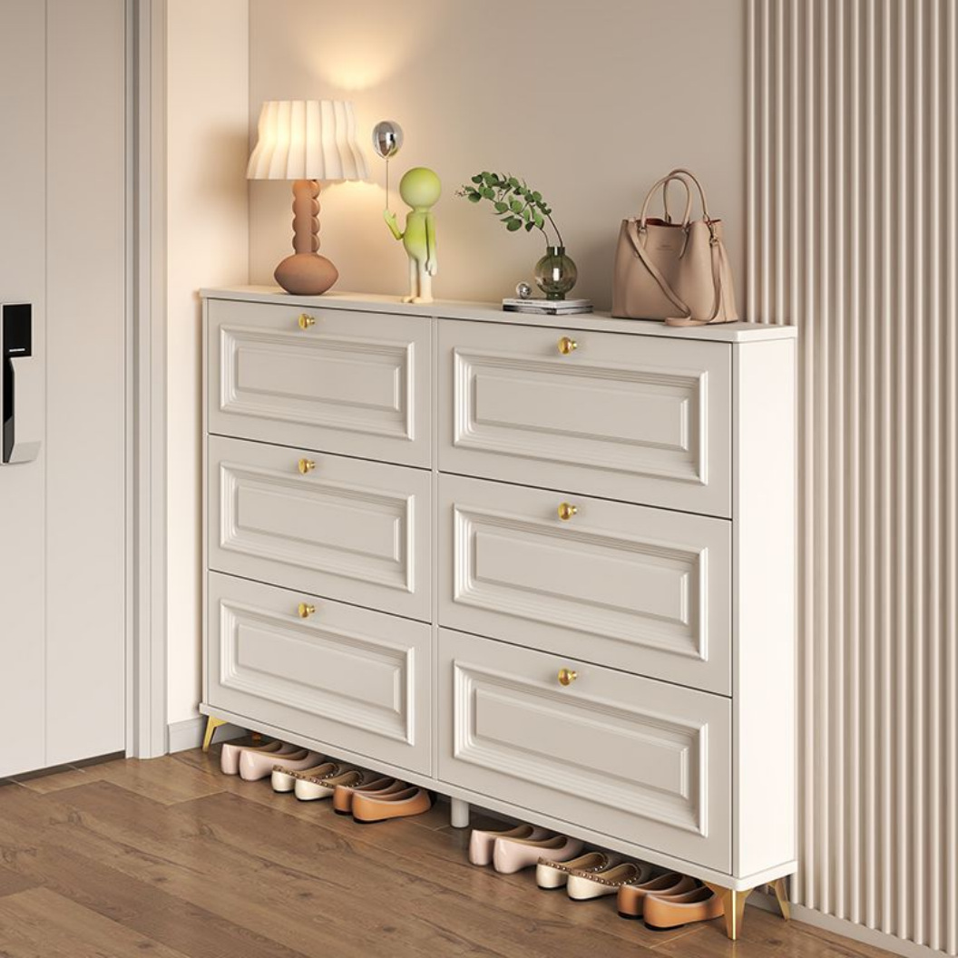 Cream Style Ultra-Thin Tipping Bucket Shoe Cabinet Home Entrance Door Wall Storage Cabinet Large Capacity Entrance Cabinet Storage Shoe Rack