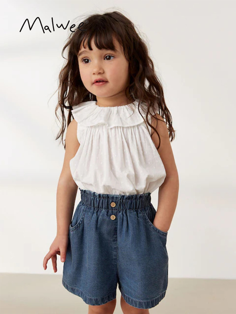 Transfronterizo malwee jeans de niñas, ropa de verano, nuevos pantalones de cintura elástica para niños pequeños de Europa y América.