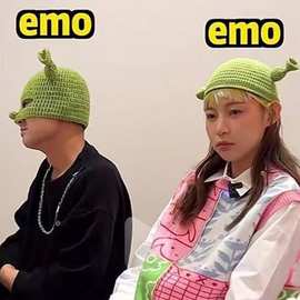 怪物史莱克帽子痞幼同款儿童成人搞怪卡通绿色沙雕创意毛线头套冬