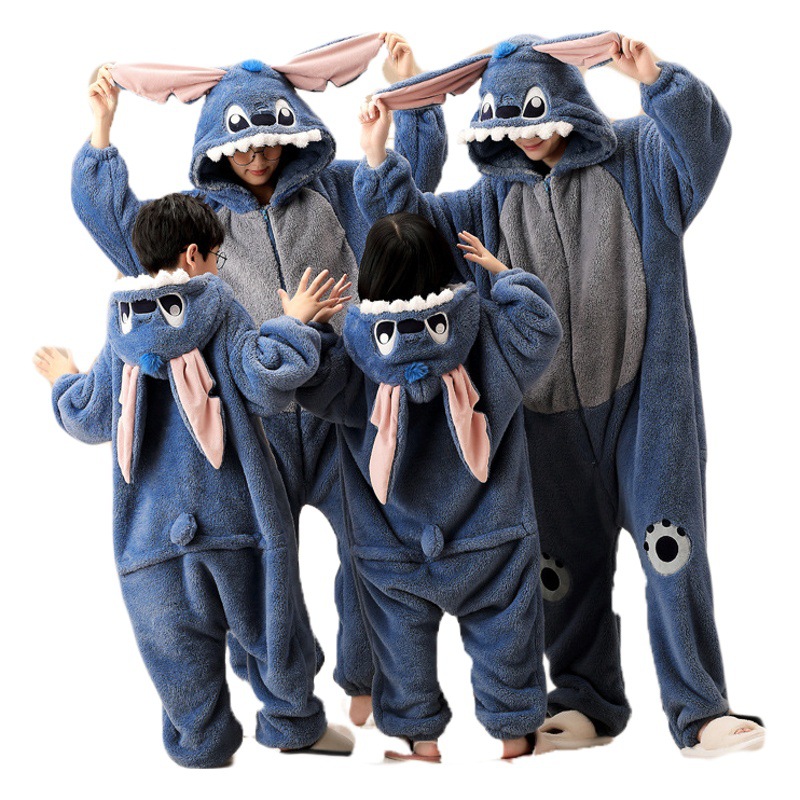 Padres e hijos pijamas de lana de coral familia de tres bocas Otoño e Invierno franela madre e hija de una pieza puntada masculina para niños homewear