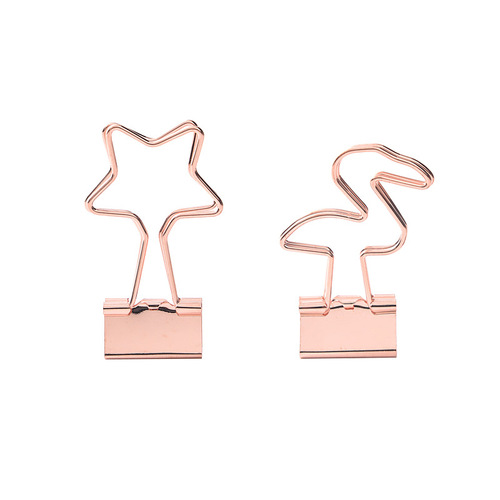 Factory Rose Gold Long Tail Clip with Asymmetric Star-Shaped Handle, Pentagon Tail Clip, Wholesale Design Gold Ticket Clip