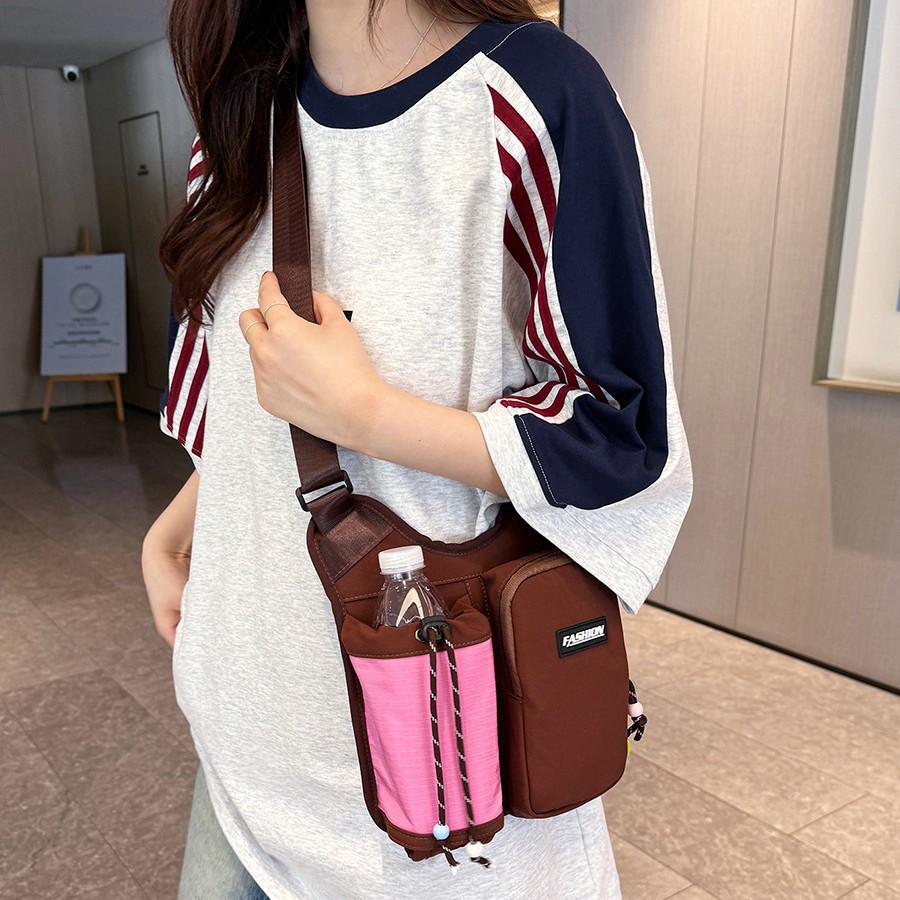 Cross-Border New Style Outdoor Sports Water Bottle Bag, Lightweight and Fashionable Color-Blocking Shoulder Bag, Multi-Functional Mountaineering Casual Crossbody Bag