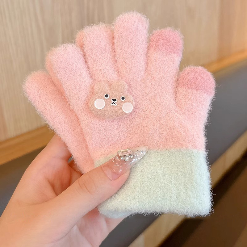 Niños guantes de punto dedos niños niñas bebés guantes de calentamiento de cinco dedos niños invierno