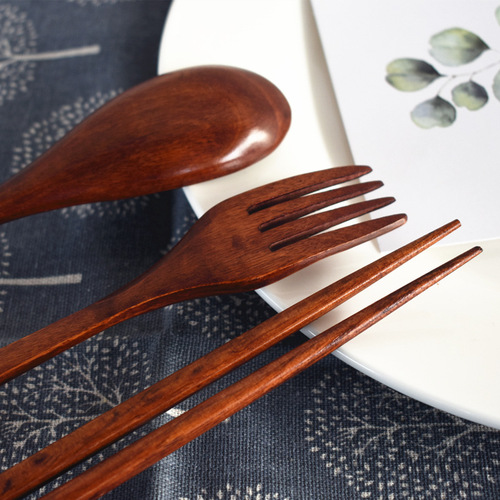 Korean creative wooden tableware spoon, fork and chopstick set spoon fork portable tableware three-piece set wholesale