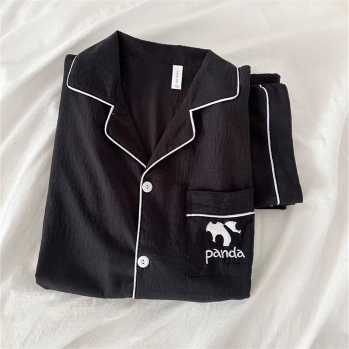 Primavera y verano nubes de algodón pareja pijama mujer panda dibujos animados bordados otoño hombre ropa de casa set comercio exterior al por mayor