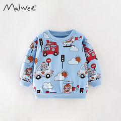 Malwee Boys Sweatshirt Autumn New Style European and American Children's Casual Long-sleeved Underwear Round-neck Top 
