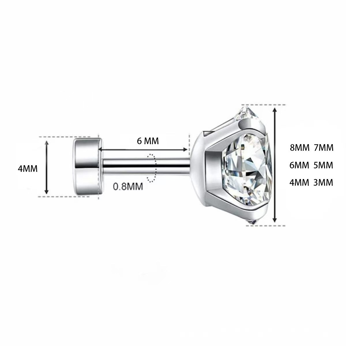 Transfronterizos cuatro garras zircon orejetas de acero de titanio agujas de soldadura de diamante tornillo tornillo orejetas joyerías de moda al por mayor