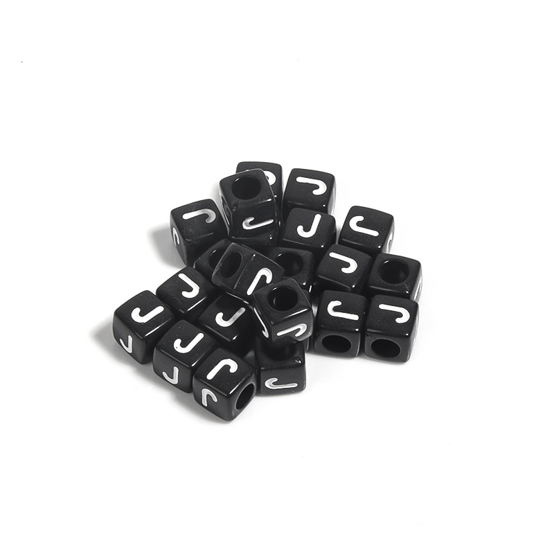 100 / paquete de acrílico fondo negro cuadrado letras blancas 26 letras individuales gotas de aceite cuentas DIY accesorios de cadena de teléfono móvil image 16