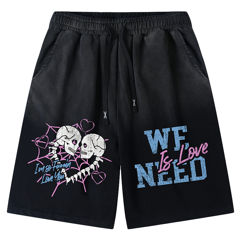 YPRS men's clothing design sense 2023 new skull distressed national fashion brand street wash casual faded shorts