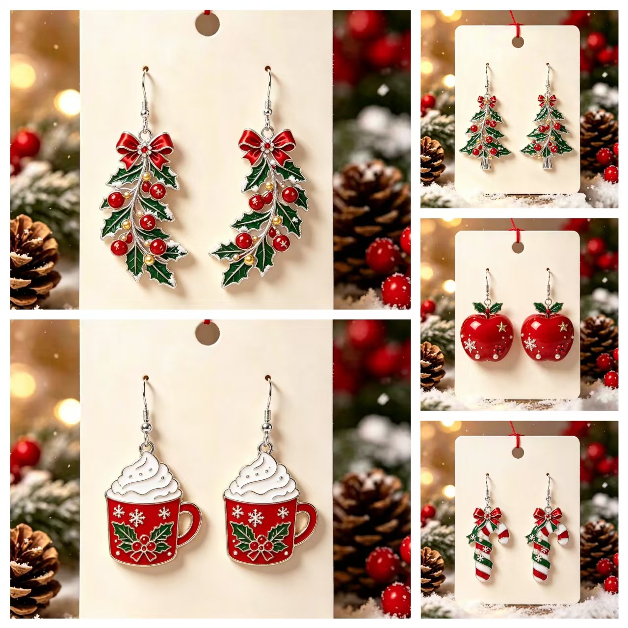 New European and American cross-border acrylic Christmas party earrings, featuring Christmas cup, apple branch, and candy cane designs
