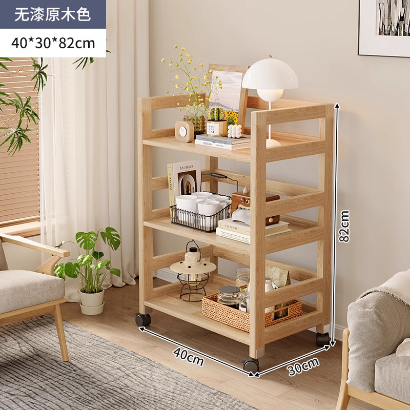 Rack de mesita de noche de madera maciza de color madera de piso a techo en el lado de la sala de estar, cochecito de varios pisos, estante de almacenamiento extraíble para dormitorio