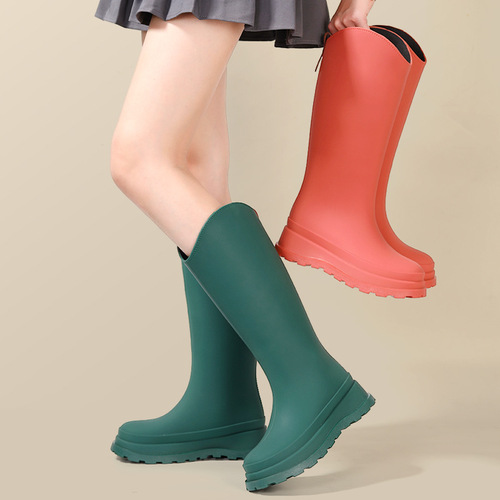 跨境日式厚底长筒靴女骑士靴女式防水防滑雨鞋户外时尚高筒马丁靴