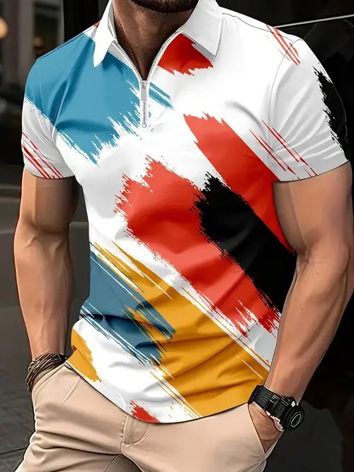 2025 nuevo producto Amazon nuevo estilo europeo y americano casual transfronterizo todo fósforo color de manga corta cremallera camisa POLO MB13