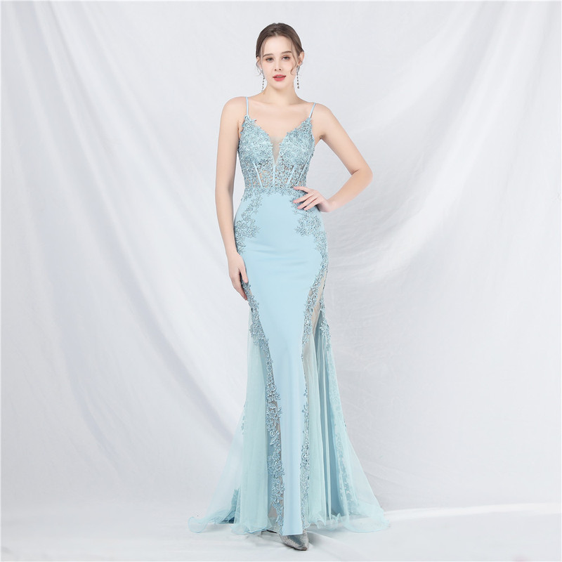 31632 # Lace-Trimmed Rhinestone Fishbone Waist-Cinching Low-Cut Off-Shoulder High-End Small-Train Evening Dress 31632 # Lace-Trimmed Rhinestone Fishbone Waist-Cinching Low-Cut Off-Shoulder High-End Small-Train Evening Dress
