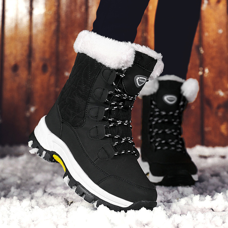 Wholesale Cross-Border Large Size Northeast Snow Boots for Women, Outdoor High-Top Hiking Boots, Non-Slip Thickened Cotton Shoes, Women's Mid-Calf Boots