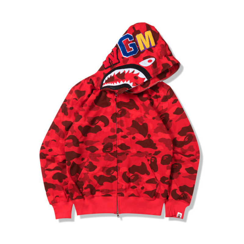 2025 [健康布] 3D デジタル印刷 Bape ブランド シャークヘッド スウェットシャツ メンズ カップル ジッパー カーディガン ベルト付き|undefined