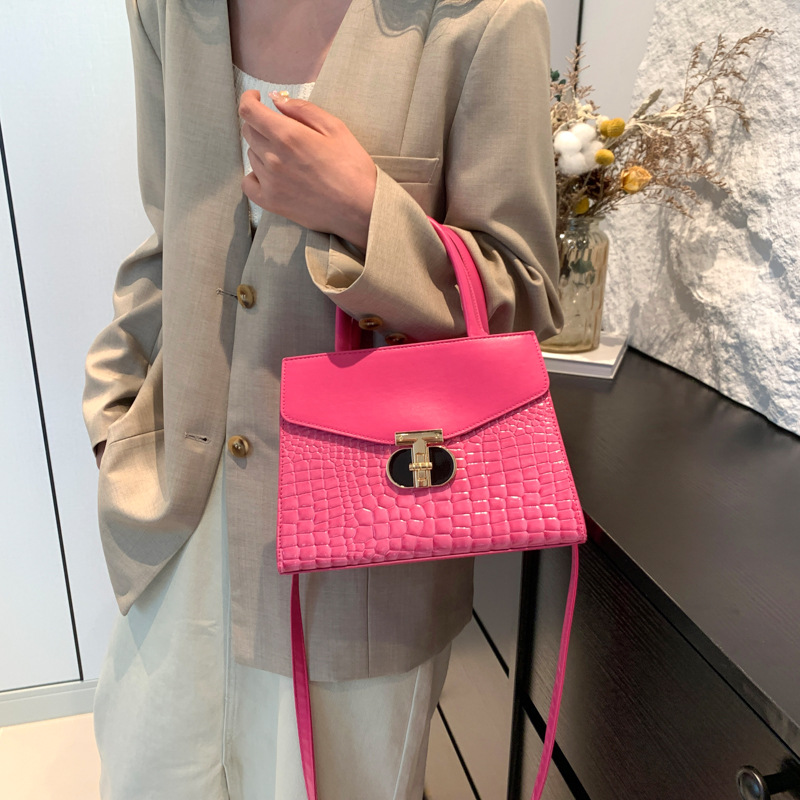 Korean Women's 2024 New Crocodile Pattern Single Shoulder Crossbody Fashion Handheld Small Square Bag_voghion.com