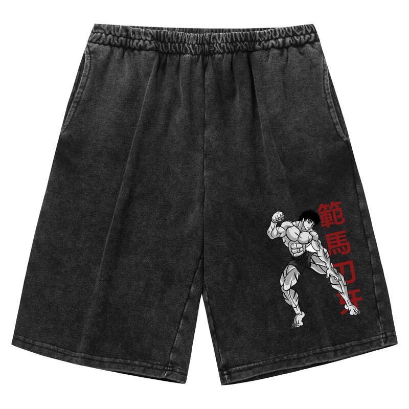 Foreign Trade Hot Sale baki the grappler Fan Ma Edge Teeth Washed Old Vintage Shorts Printed Foreign Trade Hot Sale baki the grappler Fan Ma Edge Teeth Washed Old Vintage Shorts Printed