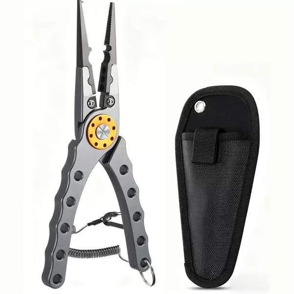 In-stock aluminum alloy fishing pliers from the manufacturer, multi-functional fishing pliers, scissors, hook remover, hook tying pliers, long-nose hook removal pliers