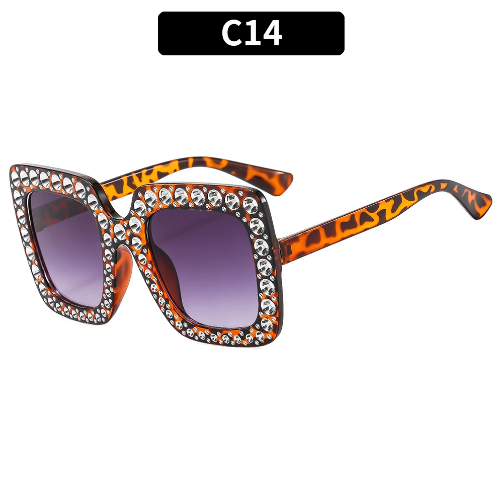 Retro Square Sunglasses, Multicolour European Style, Oversized Rhinestone Frame